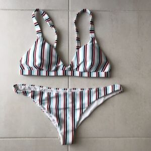 Full Tilt Bikini Swimsuit Multicolor Striped Padded Triangle Cheeky Swim